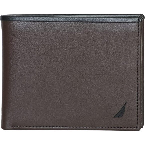 Nautica Men's Bifold Leather Wallet Black Brown RFID Blocking ID Window Card - Picture 1 of 5